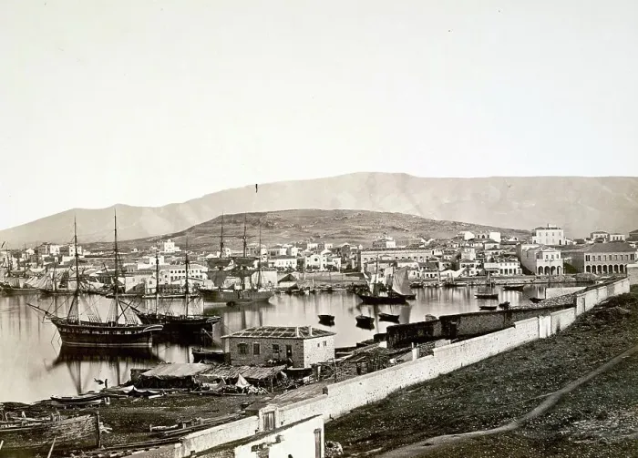 Framed Print : Port of Piraeus, ca 1875, Greece, Historic, digitally restored reproduction from a 19th century original