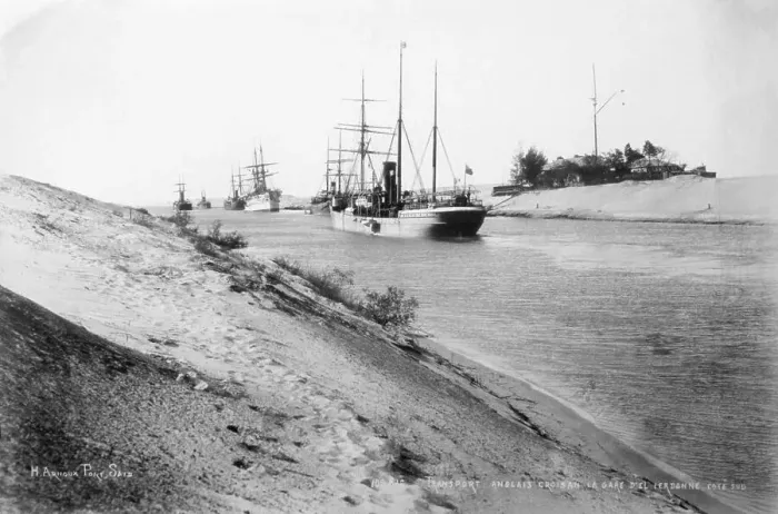 Framed Print : Port Said--Undated photograph of English transport boats crossing the station Framed Print : Port Said--Undated photograph of English transport boats crossing the station