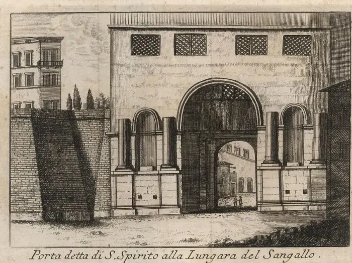 Framed Print : Porta detta di S. Spirito alla Lungara del Sangallo, The Porta Santo Spirito, also Porta di Santo Spirito, is one of the city gates in Rome built under Pope Leo IV in the course of the construction of the Leonine Wall, 1767, Rome, Italy, digital Framed Print : Porta detta di S. Spirito alla Lungara del Sangallo, The Porta Santo Spirito, also Porta di Santo Spirito, is one of the city gates in Rome built under Pope Leo IV in the course of the construction of the Leonine Wall, 1767, Rome, Italy, digital