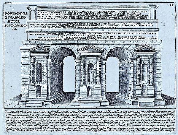 Porta Maggiore was one of 18 major city gates of Rome, historical Rome, Italy, 1625, Rome, digital reproduction of an 18th century original, original date not known
