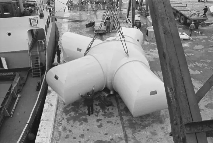 Framed Print : Portable House Structure Being Placed on Ship