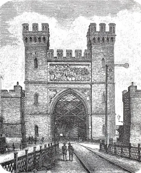 Framed Print : Portal of the railway lattice bridge over the Vistula in Dirschau, 1880, today Tczew, Poland, Historic, digitally restored reproduction of a 19th century original, exact original date not known