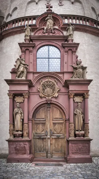 Framed Print : Portal of Saint Marys church in the Marienberg Fortress in WAOErzburg, Germany