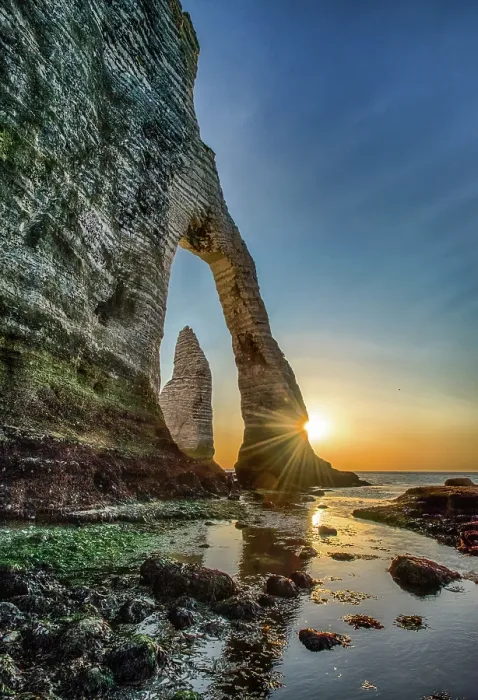 Framed Print : The Porte D'Aval rock formation in Etretat, France during the sunset Framed Print : The Porte D'Aval rock formation in Etretat, France during the sunset