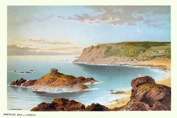 Portelet Bay, Jersey, Channel Islands, Rocky coastline, Victorian landscape art 19th Century