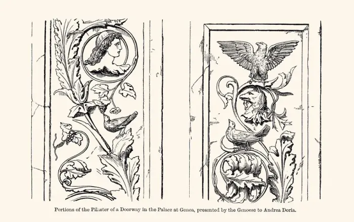 Framed Print : PORTIONS OF THE PILASTER OF A DOORWAY IN THE PALACE AT GENOA Framed Print : PORTIONS OF THE PILASTER OF A DOORWAY IN THE PALACE AT GENOA