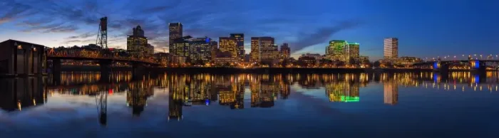 Framed Print : Portland Downtown Skyline at Blue Hour Panorama Framed Print : Portland Downtown Skyline at Blue Hour Panorama