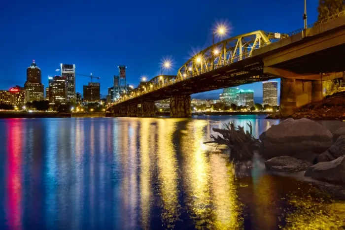 Framed Print : Portland Oregon waterfront skyline at Blue Hour Framed Print : Portland Oregon waterfront skyline at Blue Hour