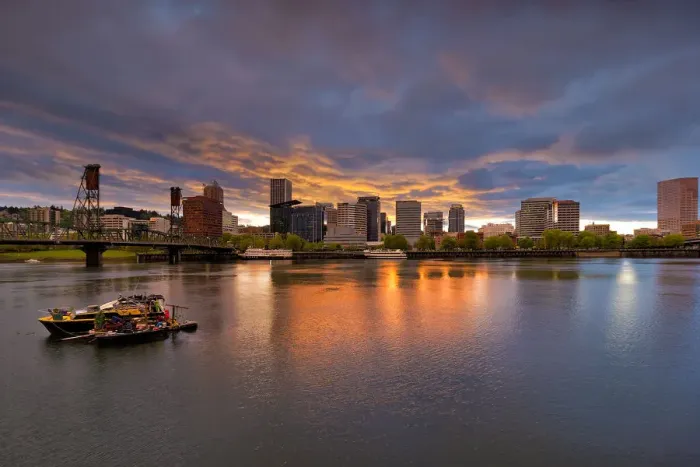 Framed Print : Portland Skyline at Sunset Framed Print : Portland Skyline at Sunset