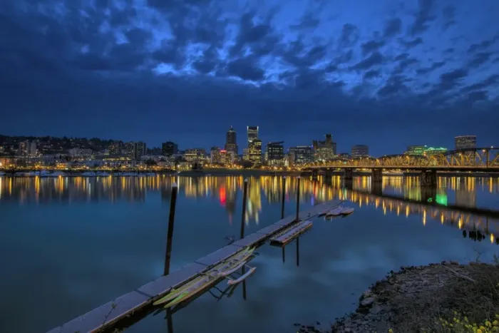 Framed Print : Portland Waterfront at Blue Hour Framed Print : Portland Waterfront at Blue Hour