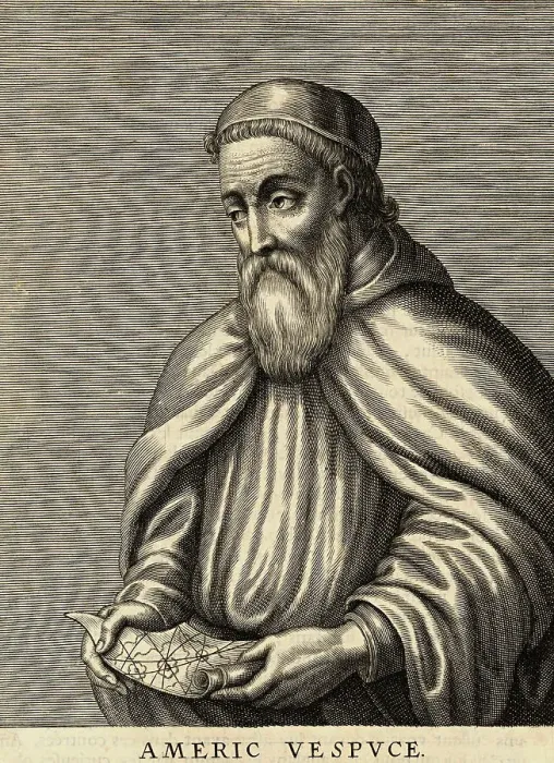 Framed Print : Portrait of Amerigo Vespucci Holding a Map
