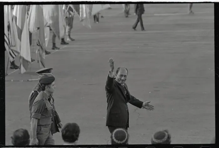 Framed Print : Portrait of Anwar Sadat Waving Framed Print : Portrait of Anwar Sadat Waving