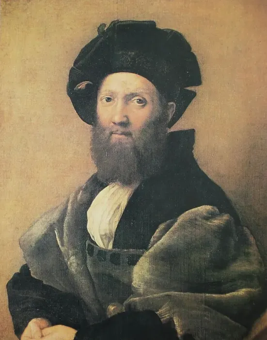Framed Print : Portrait of Baldassare Castiglione, by Raffaello Sanzio da Urbino, also Raphael da Urbino, Raffaello Santi, Raffaello Sanzio, Raphael, Italian painter, Italy, digitally restored reproduction of a work of art (public domain) from c. 1500 Framed Print : Portrait of Baldassare Castiglione, by Raffaello Sanzio da Urbino, also Raphael da Urbino, Raffaello Santi, Raffaello Sanzio, Raphael, Italian painter, Italy, digitally restored reproduction of a work of art (public domain) from c. 1500