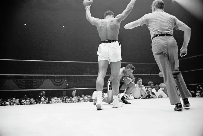 Framed Print : Portrait of Cassius Clay Taunting Floyd Patterson Framed Print : Portrait of Cassius Clay Taunting Floyd Patterson