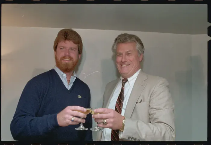 Framed Print : Portrait of Cubs Rick Sutcliffe and Dallas Green Sharing Drinks Framed Print : Portrait of Cubs Rick Sutcliffe and Dallas Green Sharing Drinks