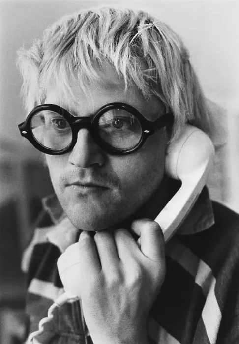 Framed Print : Portrait of David Hockney with Telephone in Hand