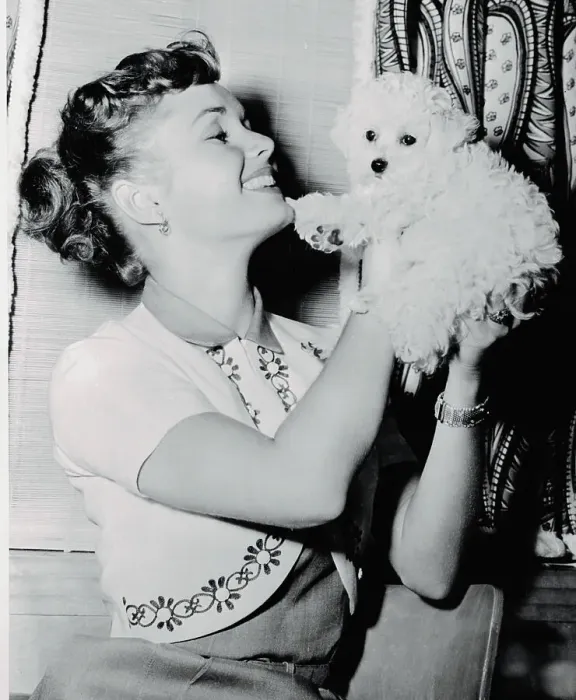 Framed Print : Portrait of Debbie Reynolds with Dog Framed Print : Portrait of Debbie Reynolds with Dog