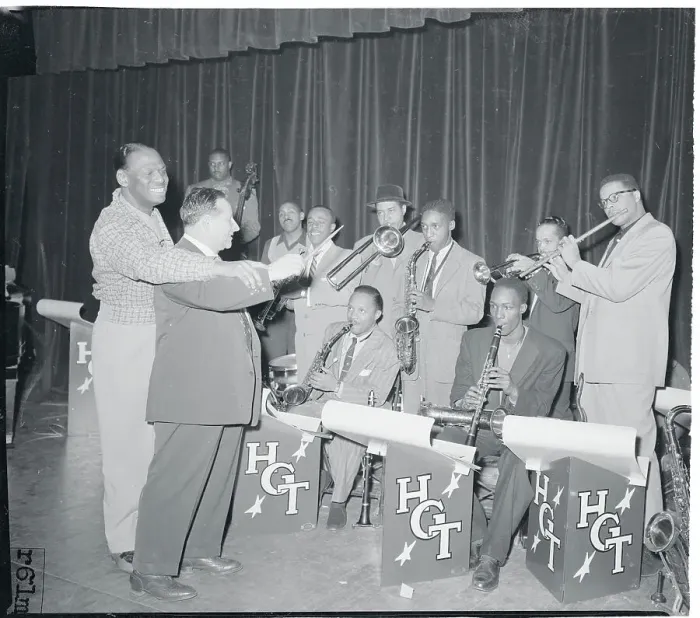 Framed Print : Portrait of Earl Hines and Abe Saperstein with Band Framed Print : Portrait of Earl Hines and Abe Saperstein with Band