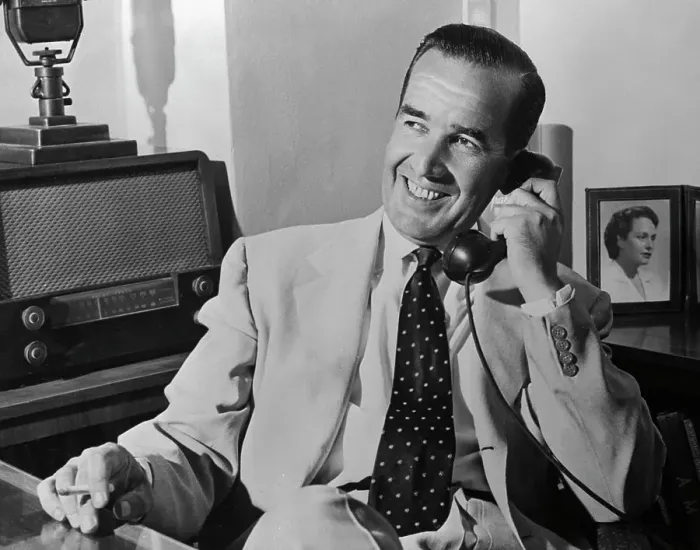 Framed Print : Portrait of Edward Murrow Talking on Phone Framed Print : Portrait of Edward Murrow Talking on Phone