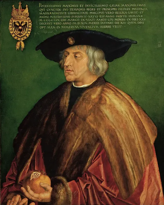 Framed Print : Portrait of Emperor Maximilian I, by Albrecht Drer, 1519, 16th Century, lime tree panel, cm 74 x 61, 5 Framed Print : Portrait of Emperor Maximilian I, by Albrecht Drer, 1519, 16th Century, lime tree panel, cm 74 x 61, 5