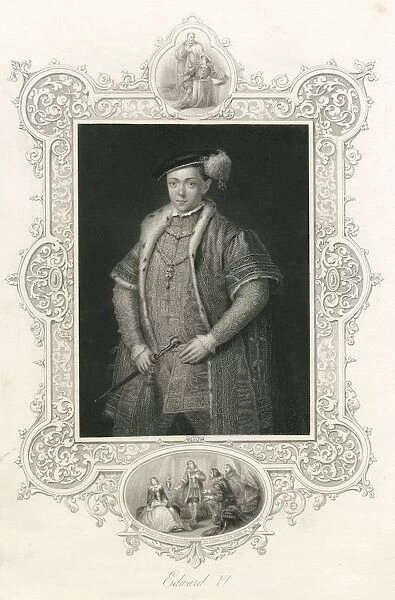 Portrait engraving King Edward VI of England 16th century