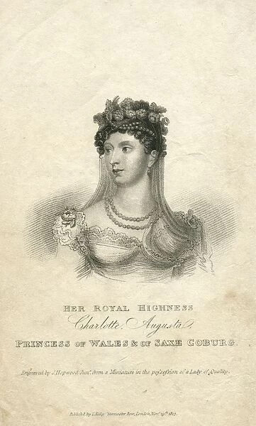 Portrait engraving Princess Charlotte Augusta of Wales 19th century