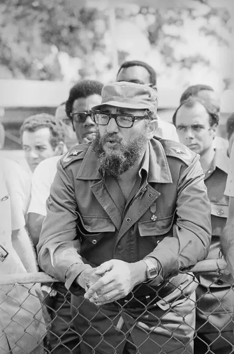 Framed Print : Portrait of Fidel Castro Leaning on Fence Framed Print : Portrait of Fidel Castro Leaning on Fence