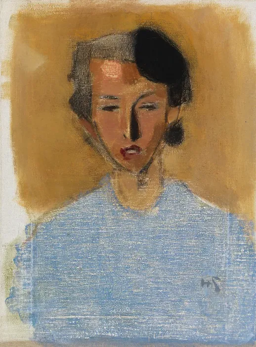 Framed Print : Portrait Of A Girl In Blue And Brown (Inez) Framed Print : Portrait Of A Girl In Blue And Brown (Inez)