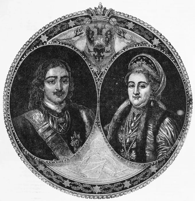 Framed Print : Portrait Illustration of Peter the Great and Catherine I the Great Framed Print : Portrait Illustration of Peter the Great and Catherine I the Great