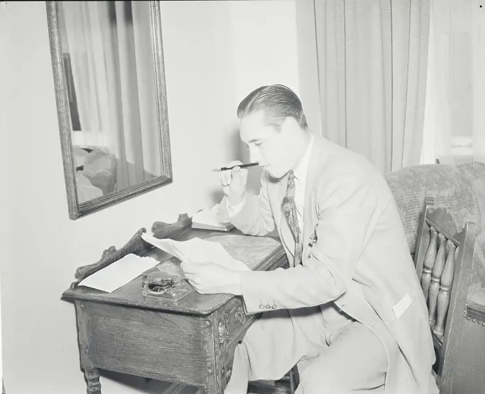 Framed Print : Portrait of Indians Player Bob Feller at His Desk Framed Print : Portrait of Indians Player Bob Feller at His Desk