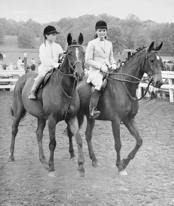 Framed Print : Portrait of Jackie and Caroline Kennedy Riding Horses Framed Print : Portrait of Jackie and Caroline Kennedy Riding Horses