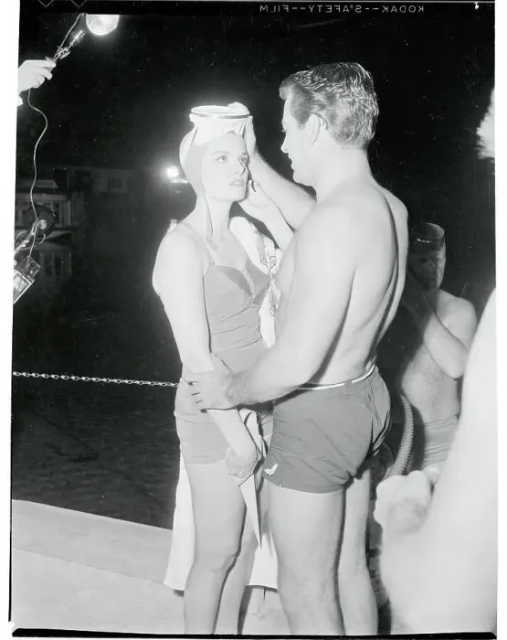 Framed Print : Portrait of Jane Russell and Richard Egan Wearing Swimsuits Framed Print : Portrait of Jane Russell and Richard Egan Wearing Swimsuits