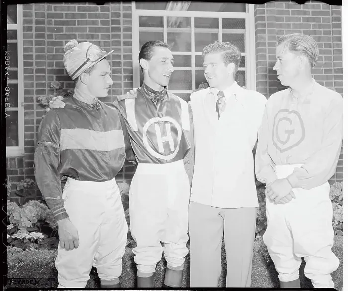 Framed Print : Portrait of Jockeys Standing Together