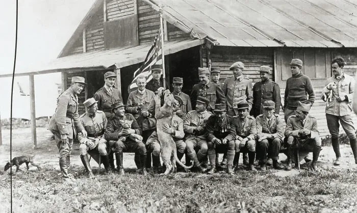 Framed Print : Portrait of Lafayette Escadrille Members with Mascots Framed Print : Portrait of Lafayette Escadrille Members with Mascots