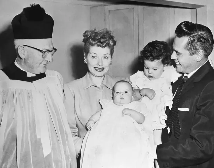 Framed Print : Portrait of Lucille Ball and Family at Lucie's Christening Framed Print : Portrait of Lucille Ball and Family at Lucie's Christening
