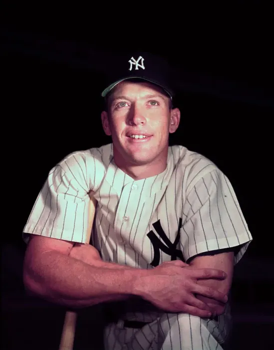 Framed Print : Portrait of Mickey Mantle Leaning on Baseball Bat Framed Print : Portrait of Mickey Mantle Leaning on Baseball Bat