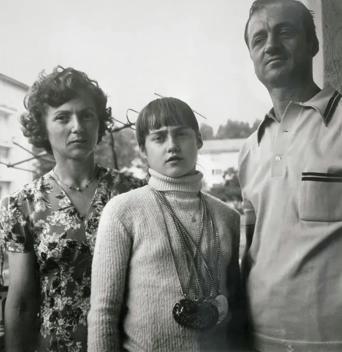 Framed Print : Portrait of Nadia Comaneci with Her Parents Framed Print : Portrait of Nadia Comaneci with Her Parents