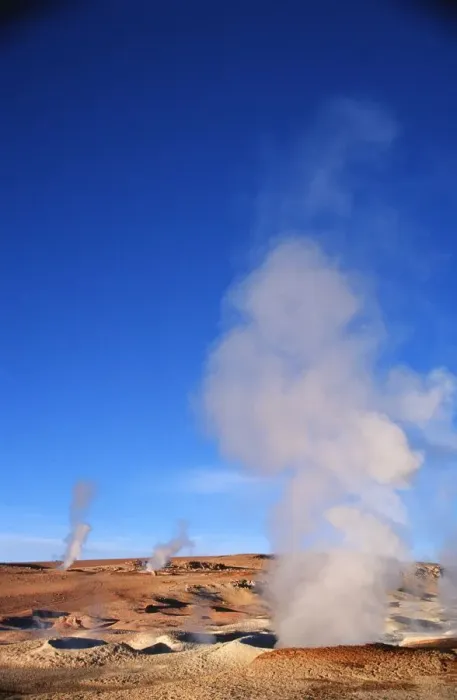 Framed Print : Portrait of Natural Geysers Steaming at Sunrise