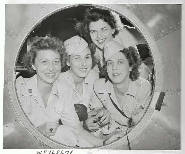 Framed Print : Portrait Through Porthole of Four Women's Army Corps Soldiers Framed Print : Portrait Through Porthole of Four Women's Army Corps Soldiers