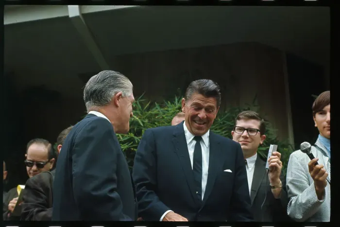Framed Print : Portrait of Ronald Reagan Laughing with George Romney Framed Print : Portrait of Ronald Reagan Laughing with George Romney