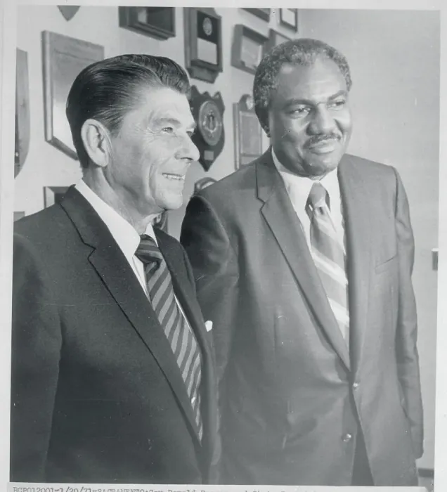 Framed Print : Portrait of Ronald Reagan and Wilson Riles Framed Print : Portrait of Ronald Reagan and Wilson Riles