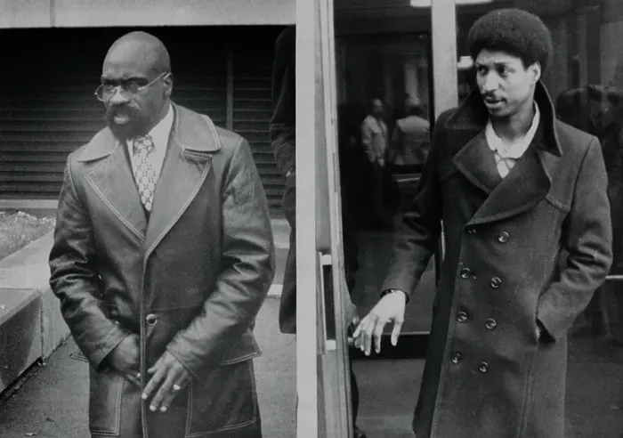 Framed Print : Portrait of Rubin Carter and John Artis Exiting Courthouse Framed Print : Portrait of Rubin Carter and John Artis Exiting Courthouse