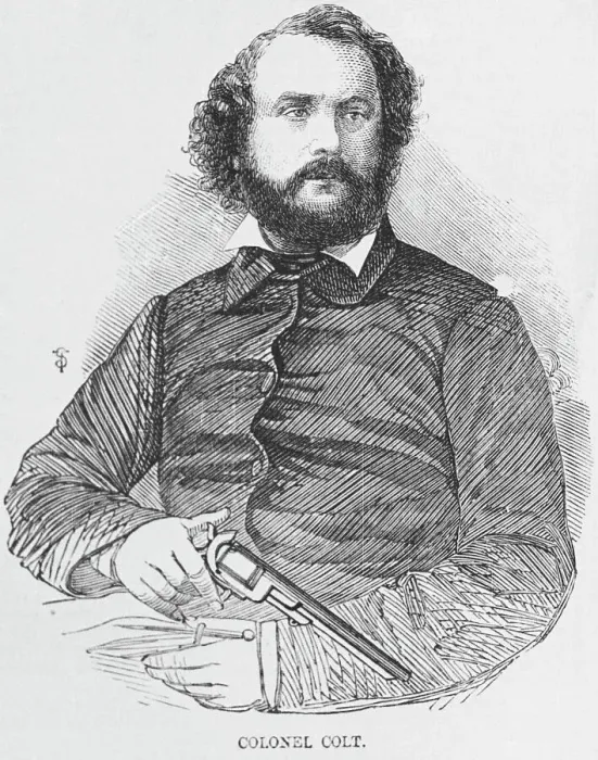 Framed Print : Portrait of Samuel Colt Holding Revolver Framed Print : Portrait of Samuel Colt Holding Revolver