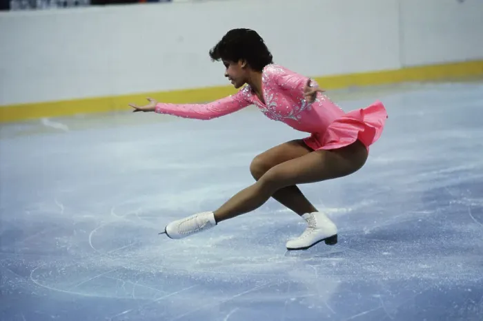 Framed Print : Portrait of Skater Debi Thomas in Action Framed Print : Portrait of Skater Debi Thomas in Action