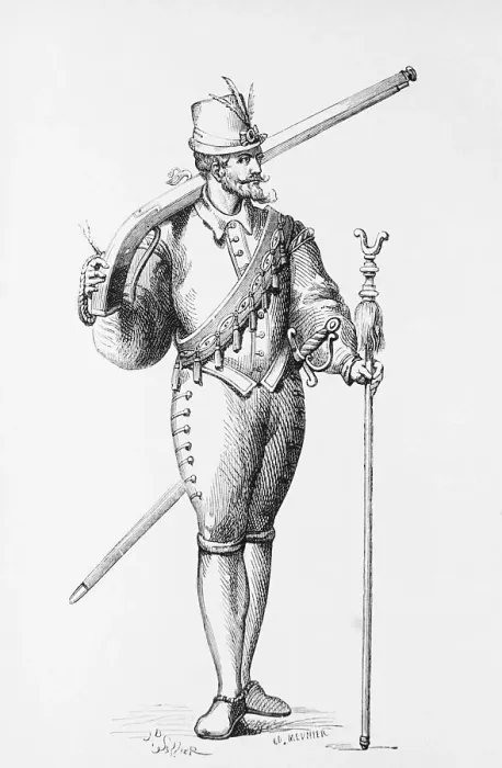 Framed Print : Portrait of Soldier Holding Arquebus