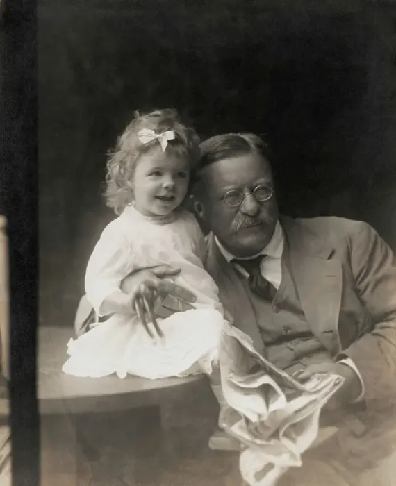 Framed Print : Portrait of Teddy Roosevelt and Granddaughter Framed Print : Portrait of Teddy Roosevelt and Granddaughter