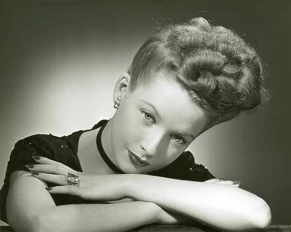 Portrait of woman with upswept hair