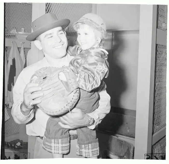 Framed Print : Portrait of Yogi Berra with Son Framed Print : Portrait of Yogi Berra with Son