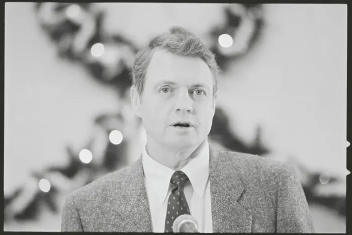 Framed Print : Portraits of Football Coach Tom Osborne Speaking at Press Conference Framed Print : Portraits of Football Coach Tom Osborne Speaking at Press Conference