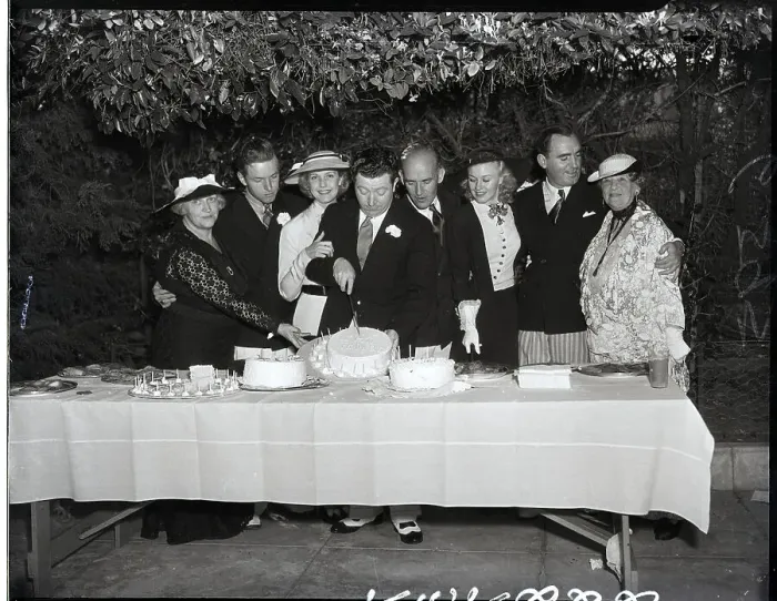 Framed Print : Posed Group at Frank McHugh's Birthday Framed Print : Posed Group at Frank McHugh's Birthday